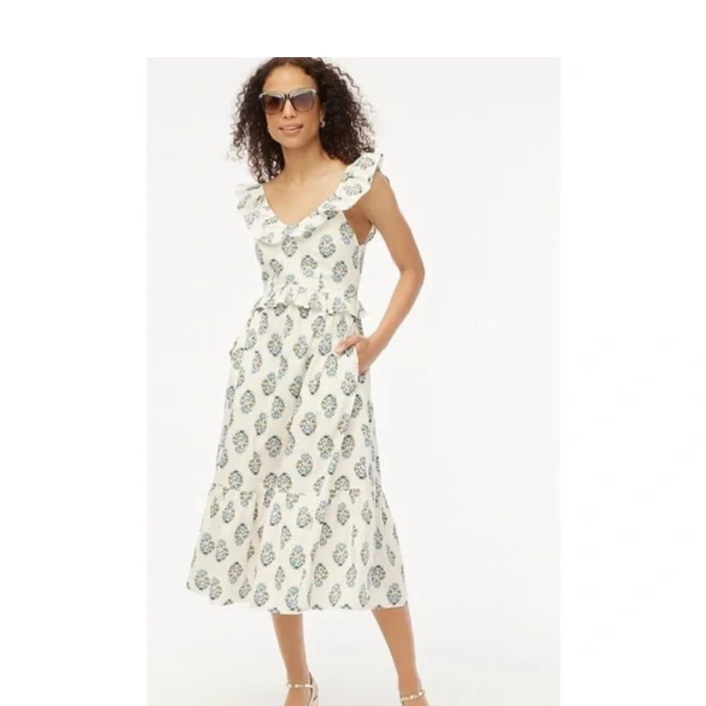J. Crew Cream Maxi Dress with Blue Paisley Print